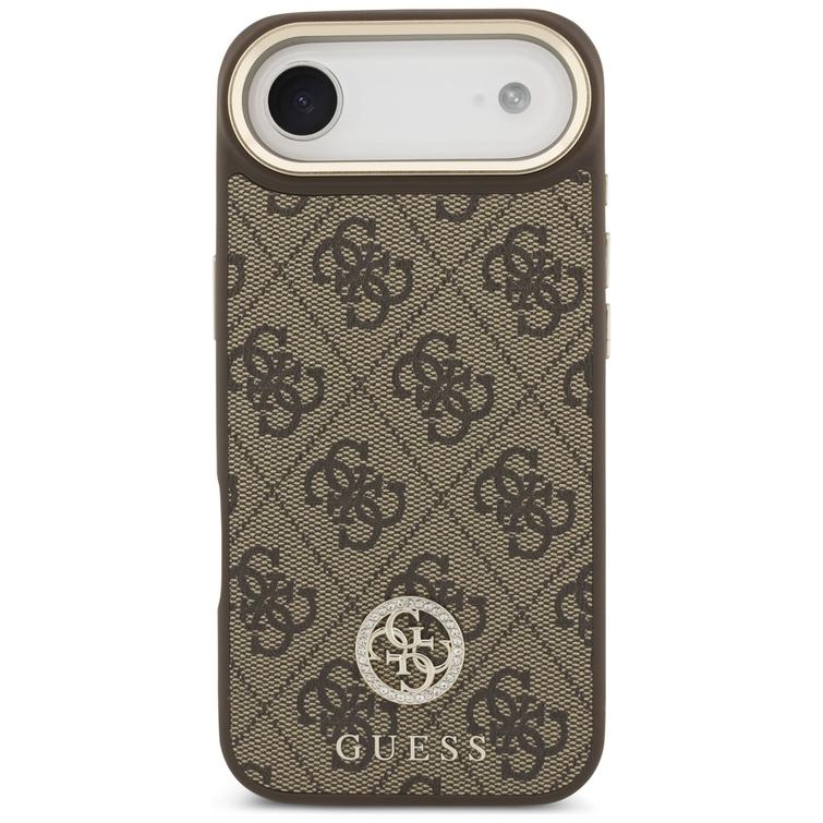 Guess 4G Strass Logo & Big Strap Metal Buttons MagSafe -kotelo iPhone Airille, ruskea