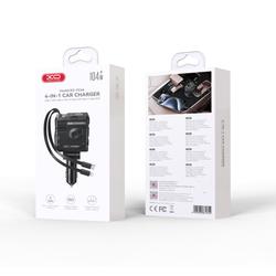XO autolaturi CC66 104W 1x USB 1x USB-C musta USB-C-kaapelilla ja Lightning-kaapelilla