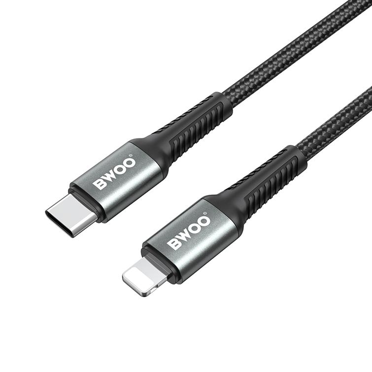 BWOO Punottu USB-C-kaapeli - Lightning 3m 30W musta