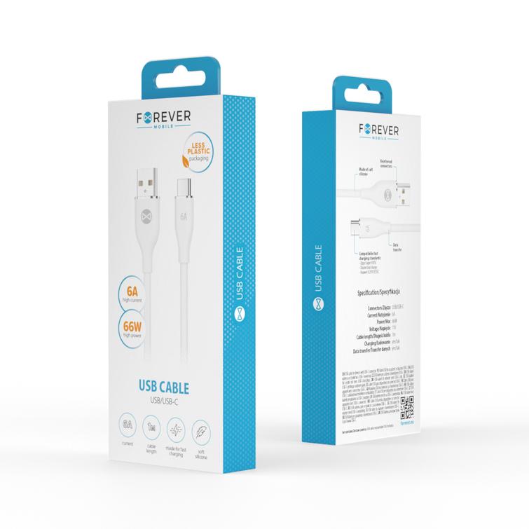Forever-kaapeli USB - USB-C 1,0 m 6A valkoinen