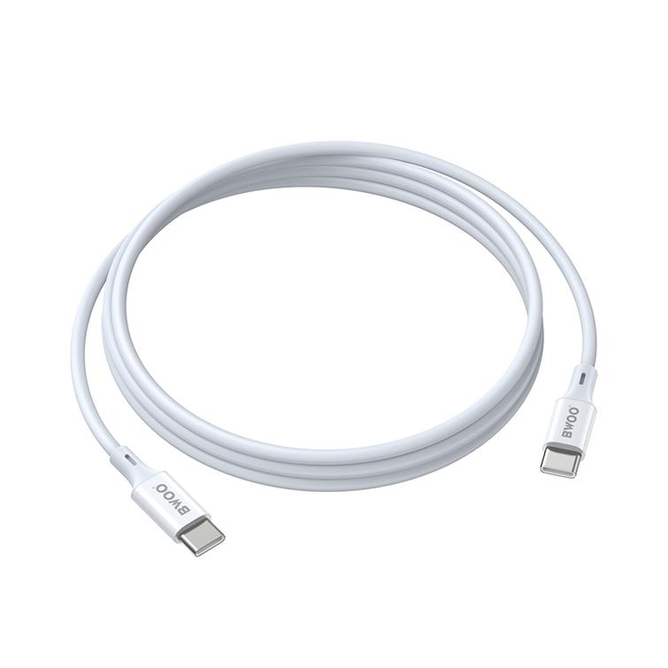 BWOO-kaapeli USB-C - USB-C 2m 60W ABS + TPE valkoinen