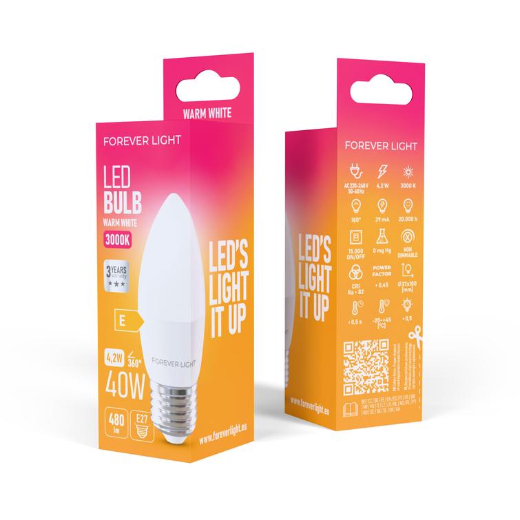 Forever Light LED-lamppu E27 C37 4,2 W 480 lm 3000 K, luokka E