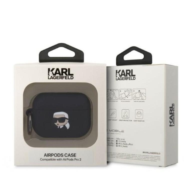 Karl Lagerfeld Airpods Pro 2 -kuulokkeiden suojakuori KLAP2RUNIKK musta 3D-silikoni NFT Karl
