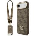 Guess 4G Strass Logo & Big Strap Metal Buttons MagSafe -kotelo iPhone Airille, ruskea