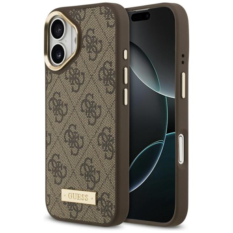 Guess 4G Logo Plate MagSafe case for iPhone 17 brown