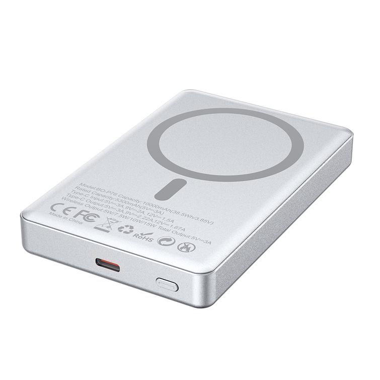 BWOO ultraohut alumiininen magneettinen varavirtal&auml;hde P76 PD 20W 10000 mAh digitaalisella n&auml;yt&ouml;ll&auml; ja USB-C-portilla, musta