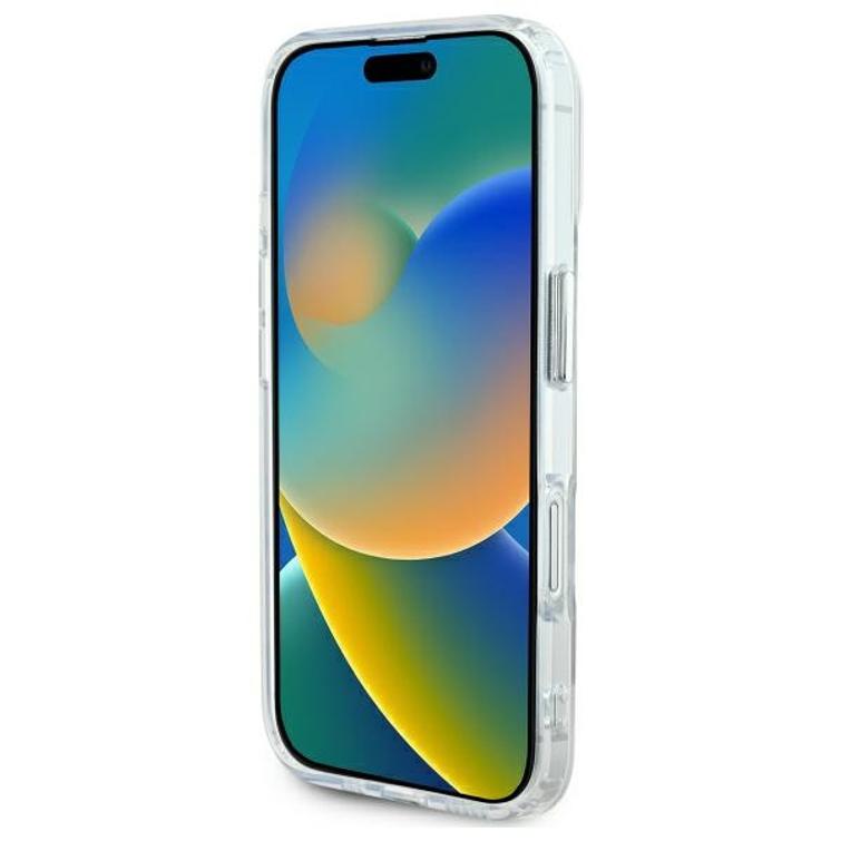 Karl Lagerfeld iPhone 16 6,1" KLHMP16SHLSCHH -suojakuori, valkoinen, kova IML-suoja, metallinen Choupette-pää, MagSafe