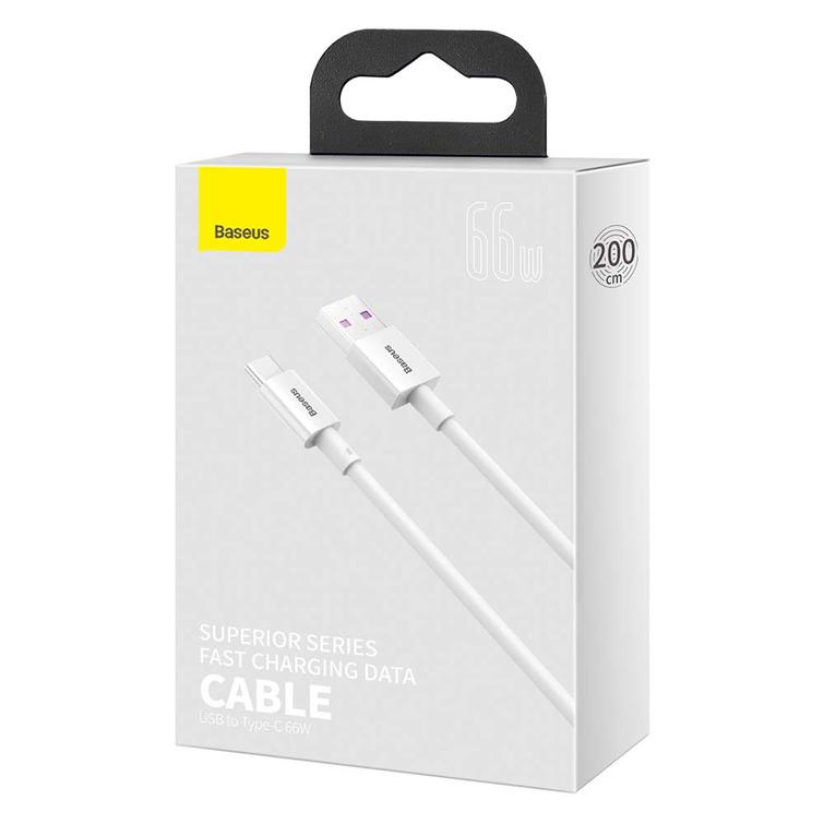 Baseus Superior USB - USB-C -kaapeli 2,0 m valkoinen 66W
