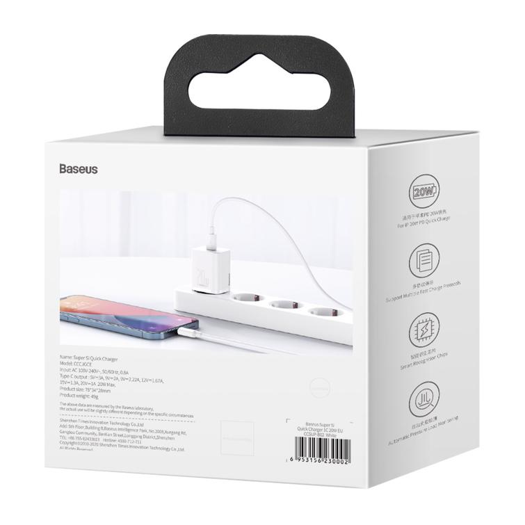 Baseus-sein&auml;laturi Super Si PD 20W 1x USB-C valkoinen