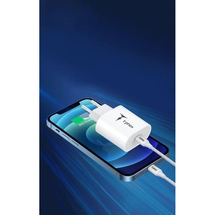 WALL CHARGER T-PHOX ISPEED 20W USB-C/LIGHTNING CABLE WHITE