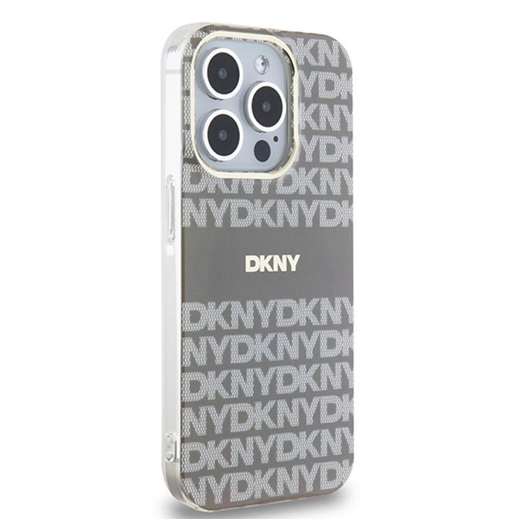 DKNY iPhone 15 Pro Max 6,7" -puhelimen suojakuori DKHMP15XHRHSEE, musta. HC Magsafe -suojakuori, toistuva kuvio ja raidat.