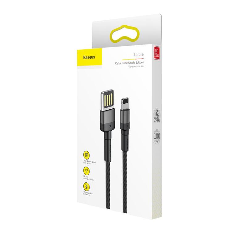 Baseus Cafule USB-Lightning-kaapeli 1,0 m 2,4A harmaanmusta kaksipuolinen USB