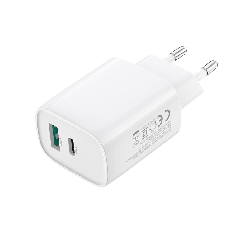 XO-sein&auml;laturi CE30 PD 30W 1x USB-C 1x USB valkoinen + USB-C-kaapeli - USB-C