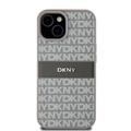 DKNY iPhone 15 Plus 6,7" -puhelimen kuori DKHCP15MPRTHSLE, beige HC PU -kuvioitu toistuva kuvio ja sävyinen raita.