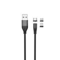 Maxlife MXUC-02 magneettikaapeli USB - Lightning + USB-C + microUSB 1,0 m 2A musta nailon