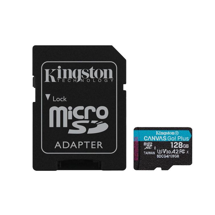 Kingston muistikortti 128GB microSDXC Canvas Go Plus Gen4 200MB/s A2 U3 V30 + adapteri
