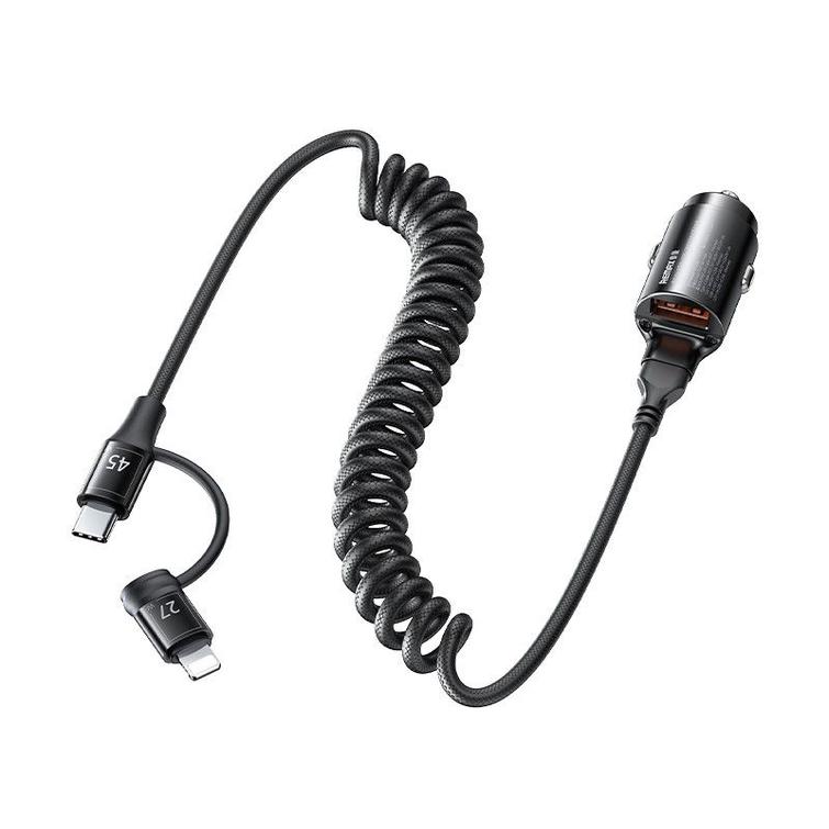 CAR CHARGER REMAX RUICHY SERIES 45 RCC356 + LIGHTNING/USB-C CABLE BLACK