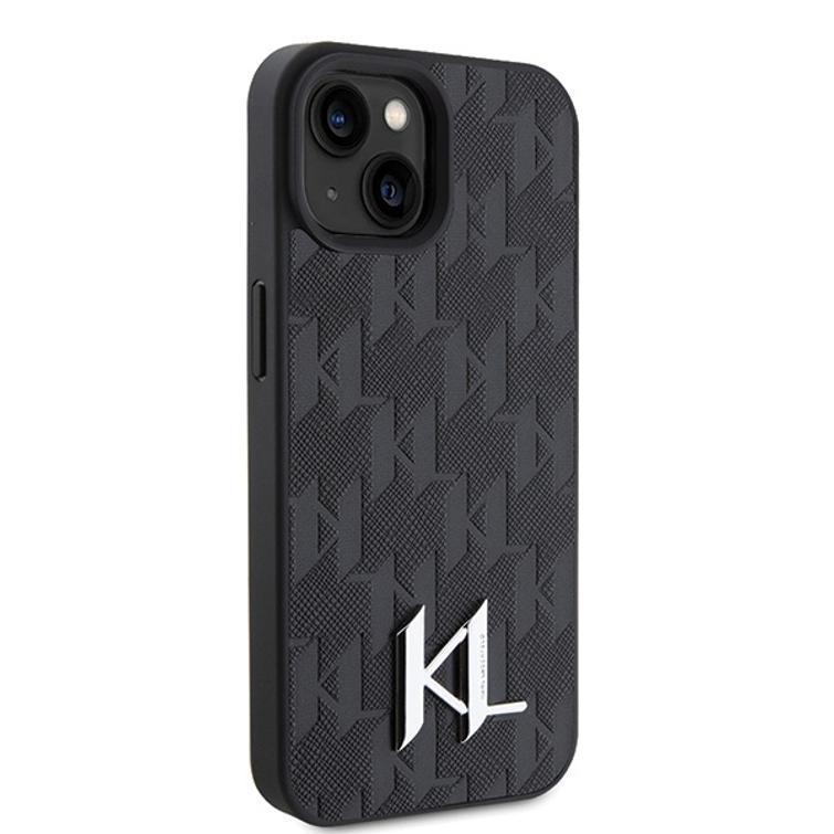 Karl Lagerfeld -suojakuori iPhone 15 6,1":lle KLHCP15SPKLPKLK musta HC Hot Stamp Monogram KL Metal Logo