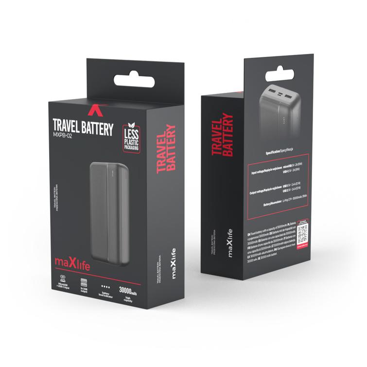 Maxlife varavirtal&auml;hde MXPB-02 30000 mAh musta