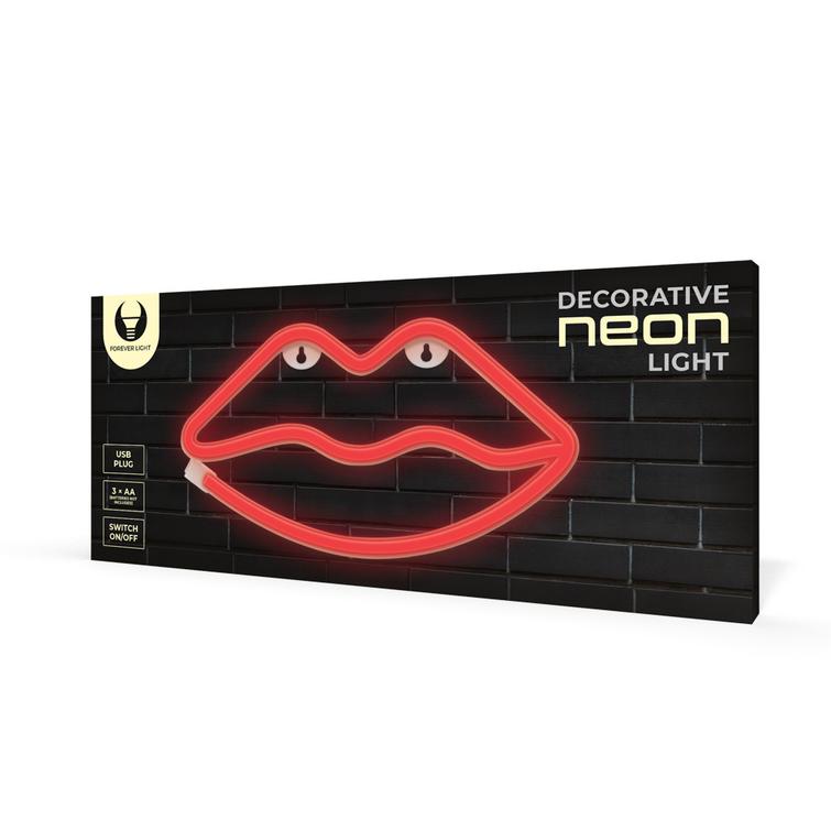 Neon LED-valo LIPS punainen Lepakko + USB FLNE08 Forever Light