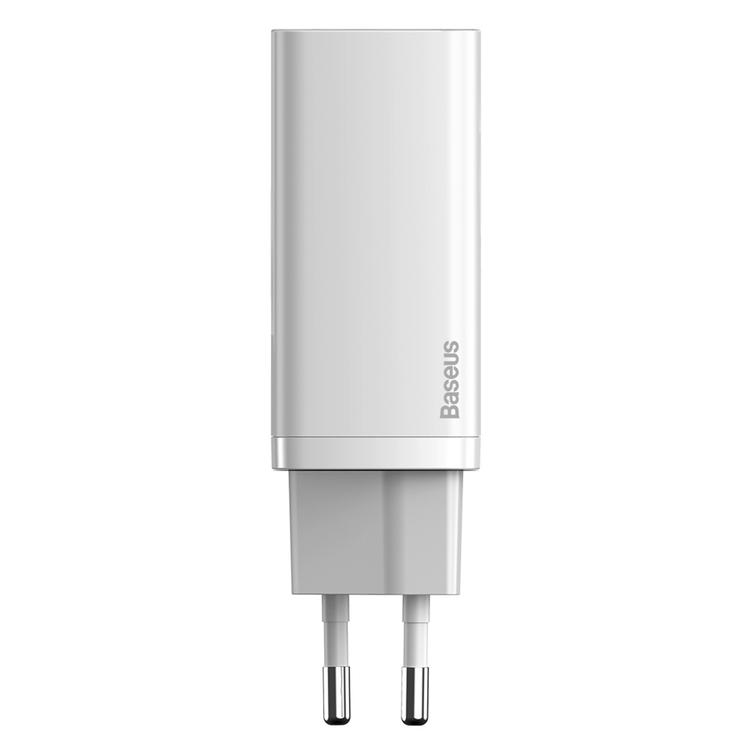 Baseus GaN2 Lite PD -sein&auml;laturi 65W 1x USB-C 1x USB valkoinen