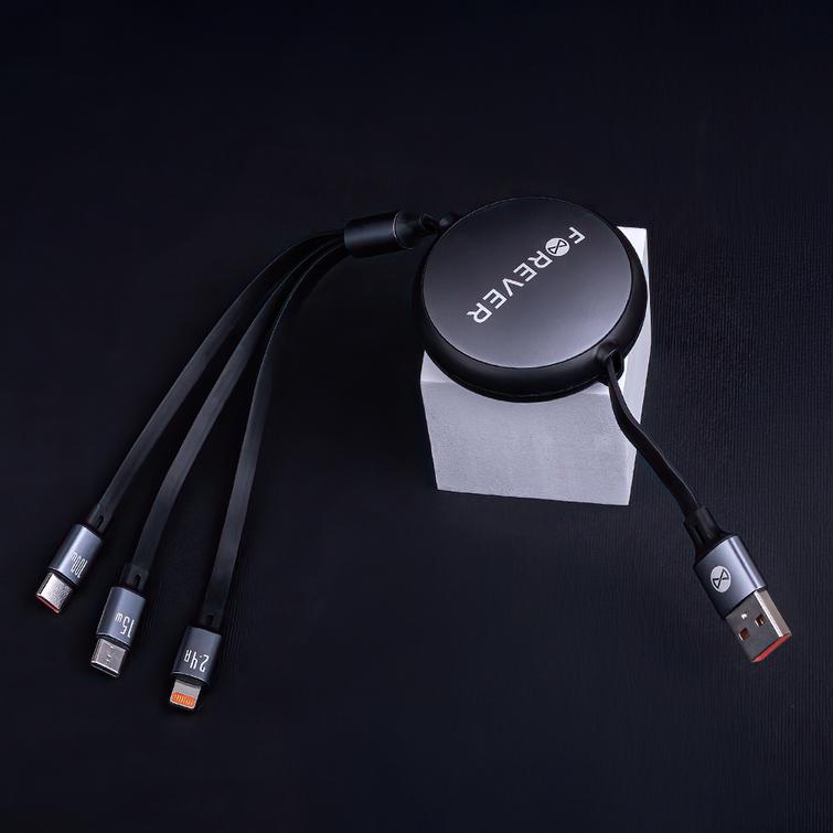 Forever 3in1 -kaapeli USB - Lightning + 2x USB-C 1,2 m 100W musta
