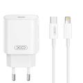 XO sein&auml;laturi CE25 PD 25W 1x USB-C valkoinen + USB-C-kaapeli - Lightning