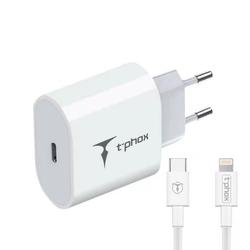 WALL CHARGER T-PHOX ISPEED 20W USB-C/LIGHTNING CABLE WHITE