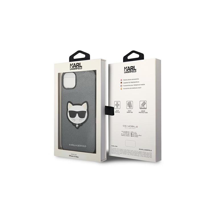 Karl Lagerfeld case for iPhone 14 Plus 6,7" KLHCP14MSAPCHG silver PU Saffiano case with Choupette Head Patch