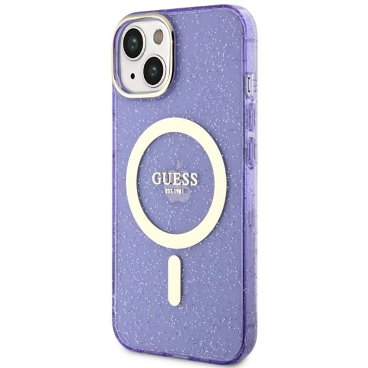 Guess iPhone 14 6,1" GUHMP14SHCMCGU kovakuori, violetti, Magsafe IML Glitter Gold