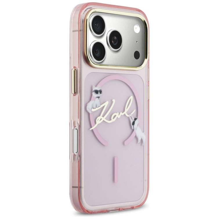 Karl Lagerfeld kotelo iPhone 17 Pro Max 6,9" IML Choupettes Karl Script Logo MagSafe vaaleanpunainen
