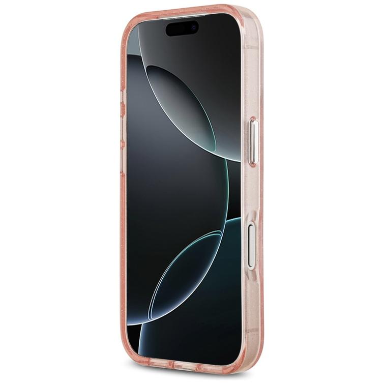 Karl Lagerfeld -kotelo, Magsafe IML -kimallekotelo, metallinen kamerakehys ja napit, Karlin ja Choupetten p&auml;&auml;t KL:n toistuvassa logossa, iPhone 17 Pro, pinkki