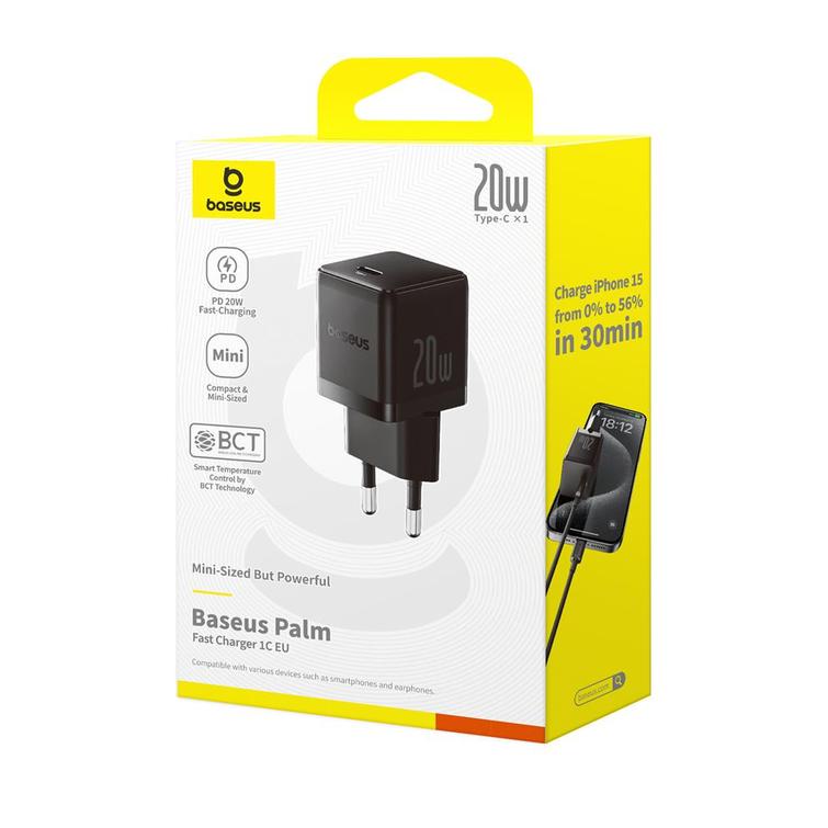 Baseus Palm Fast Charger Wall Charger 20W 1&times;USB-C EU Cluster Black