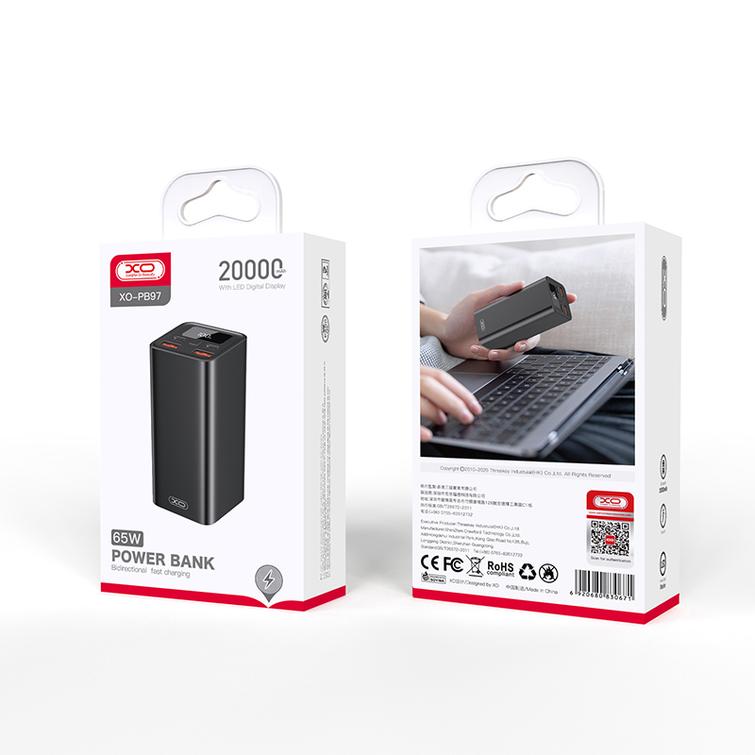 XO kannettavan tietokoneen varavirtalähde PB97 65W 20000mAh musta