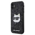 Karl Lagerfeld iPhone 11 / XR -suojakuori KLHCN61G2CPK musta kovakuori Glitter Choupette Patch -kuviolla