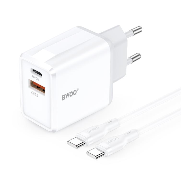 BWOO-sein&auml;laturi CDA182 QC 38W 1x USB-A + 1x USB-C USB-C-kaapelilla 1 m musta