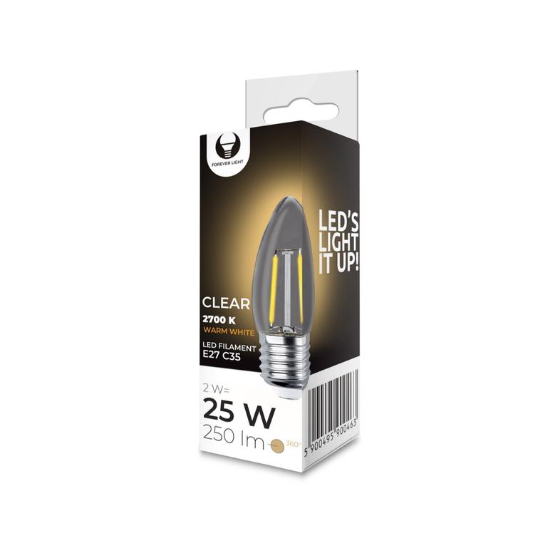 LED-lamppu filamentti E27 C35 2W 230V 2700K 250lm COG kirkas Forever Light