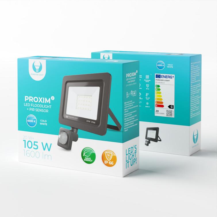LED-valonheitin PROXIM II 20W | 6000K | PIR IP66 Forever Light