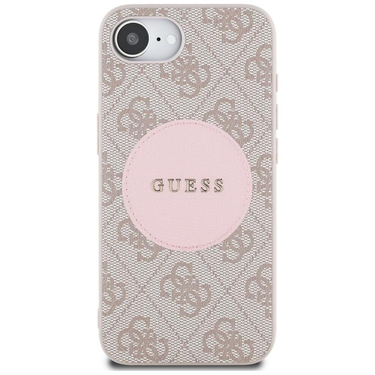 Guess HC MagSafe PU 4G Circle -suojakuori klassisella logolla iPhone 16e:lle, pinkki