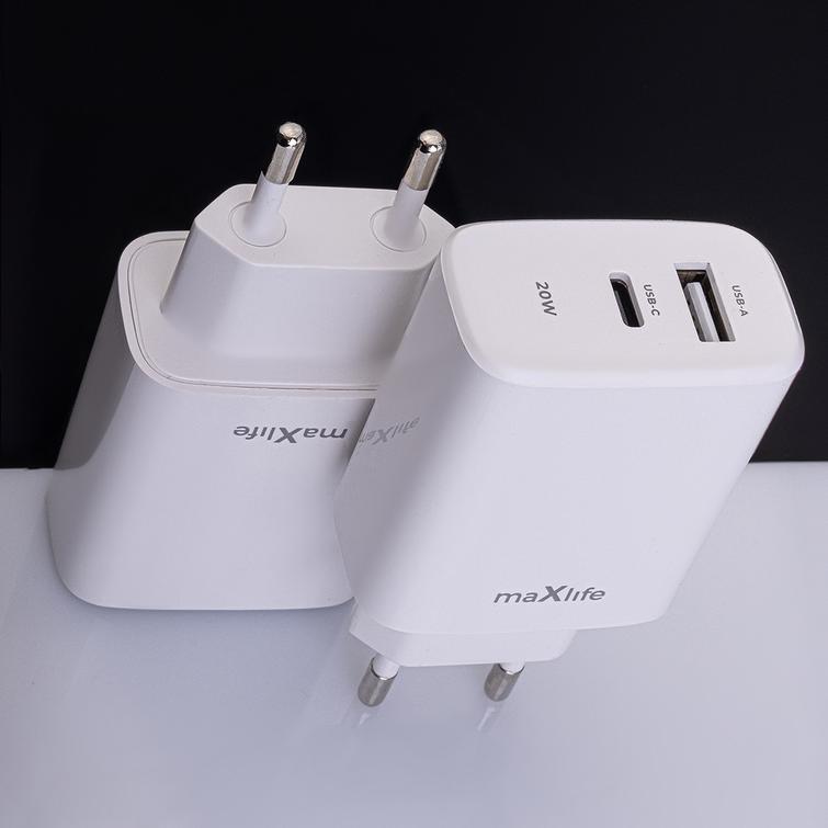 Maxlife MXTC-10-20AC PD QC laturi 1x USB-C 1x USB 20W valkoinen