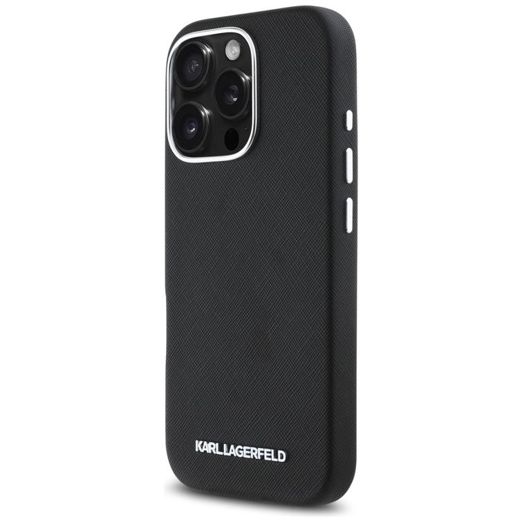 Karl Lagerfeld Hardcase MagSafe FW Saffiano Metal Logo -suojakuori iPhone 16 Pro 6,3":lle, musta