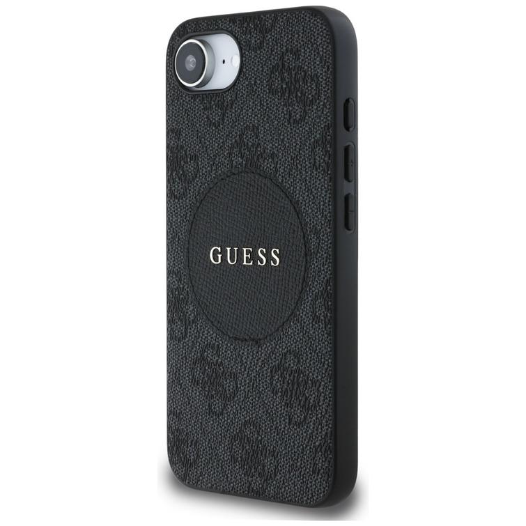 Guess HC MagSafe PU 4G Circle -suojakuori klassisella logolla iPhone 16e:lle, musta
