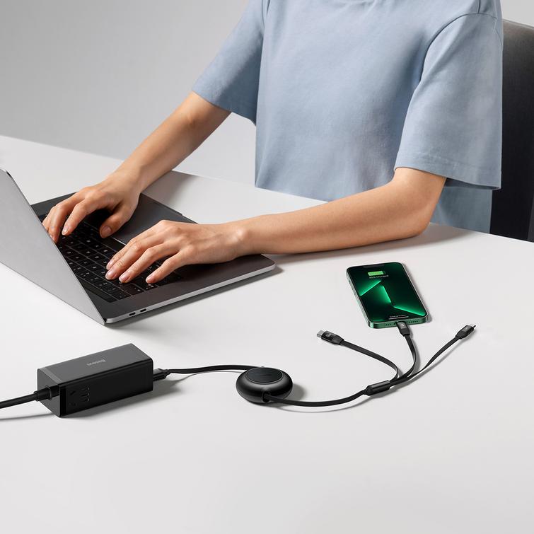 Baseus-kaapeli Bright Mirror 2 3w1 USB - micro USB + Lightning + USB-C 1,1m 66W musta sis&auml;&auml;nvedett&auml;v&auml;