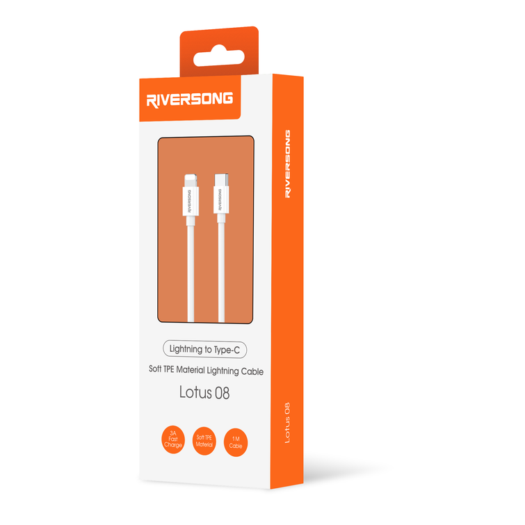 Riversong-kaapeli Lotus 08 USB-C - Lightning 1,0m 3A vaaleanharmaa CL76