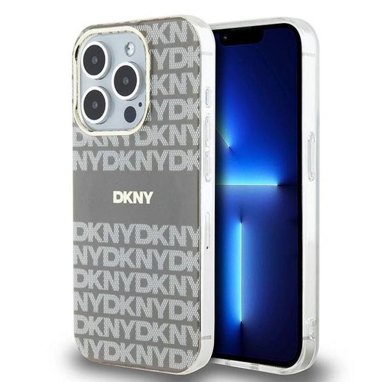 DKNY iPhone 15 Pro Max 6,7" -puhelimen suojakuori DKHMP15XHRHSEE, musta. HC Magsafe -suojakuori, toistuva kuvio ja raidat.