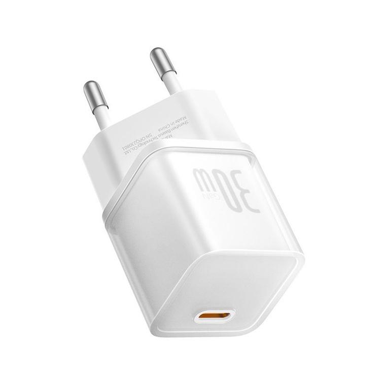 Baseus sein&auml;laturi GaN5 Mini PD 30W 1x USB-C kuunvalkoinen