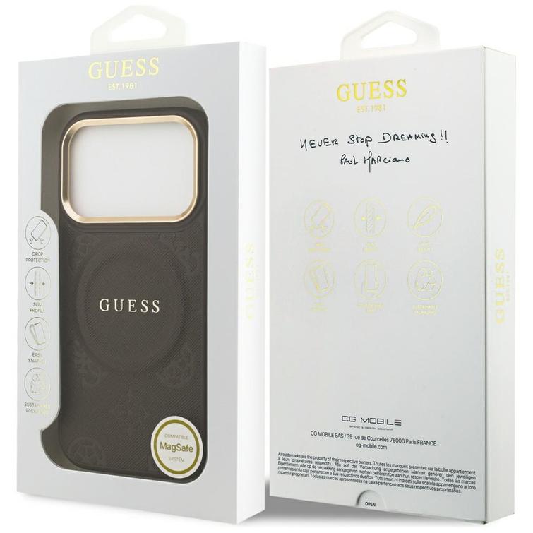 Guess iPhone 17 Pro -suojakuori HC MAGSAFE PU W/ PEONY HOT STAMP ruskea