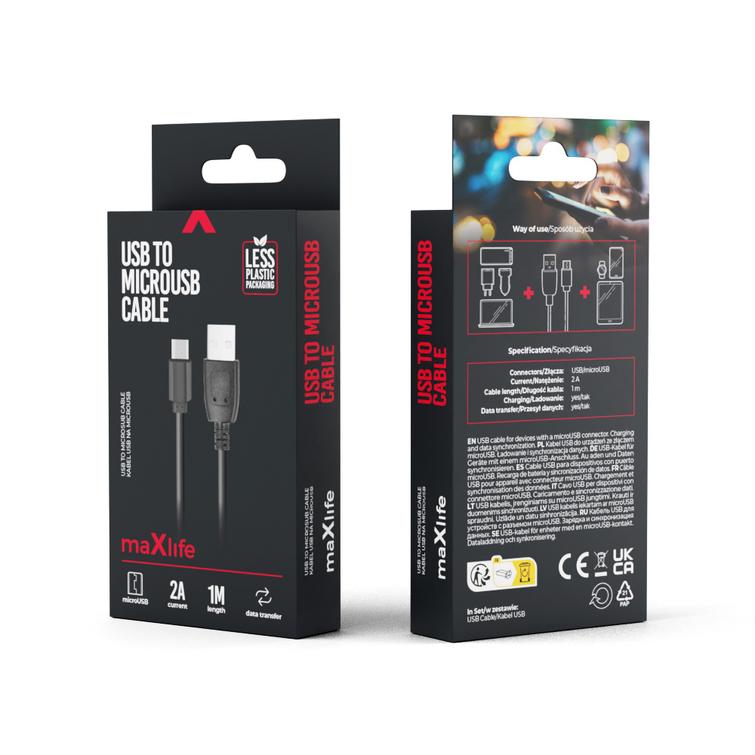Maxlife-kaapeli USB - microUSB 1,0 m 2A musta