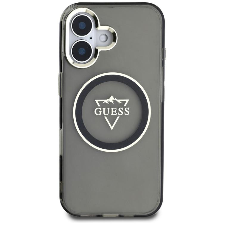 Guess Hardcase MagSafe IML Metal Mountain Logo -suojakuori iPhone 16 6,1":lle, musta