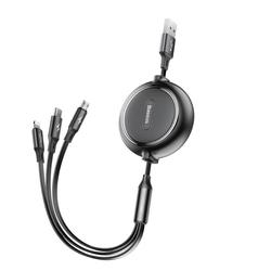 Baseus-kaapeli 3in1 Golden Loop -sisäänvedettävä USB - micro USB + Lightning + USB-C 1,2m 3,5A musta
